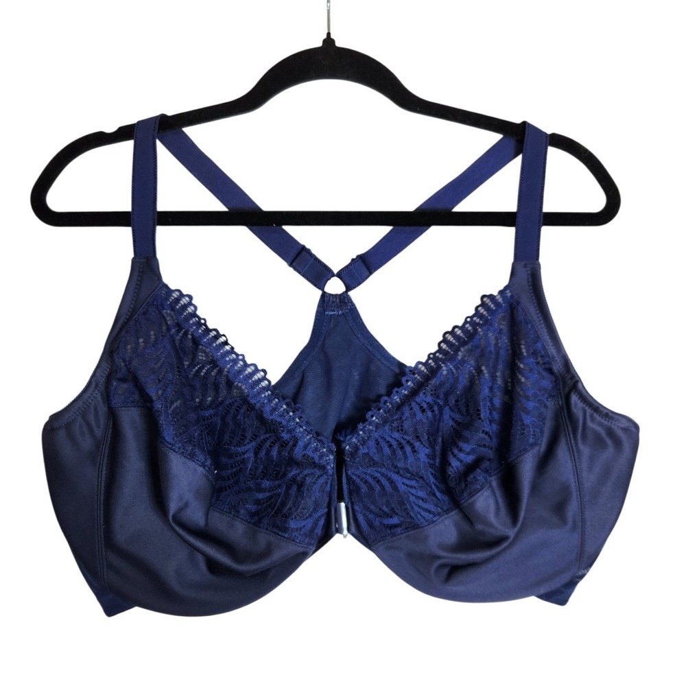 Glamorise WonderWire Front Close Lace Racerback Bra Navy Blue 42G 1246